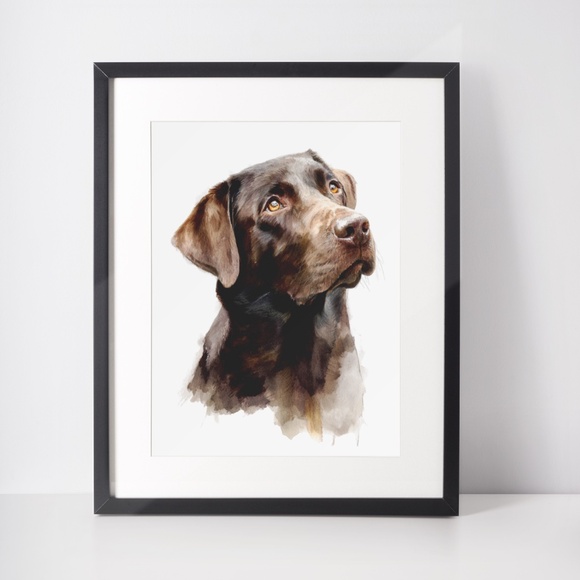 Watercolor Brown Labrador Retriever Dog Portrait Wall Art Print, Unframed - Picture 3 of 7